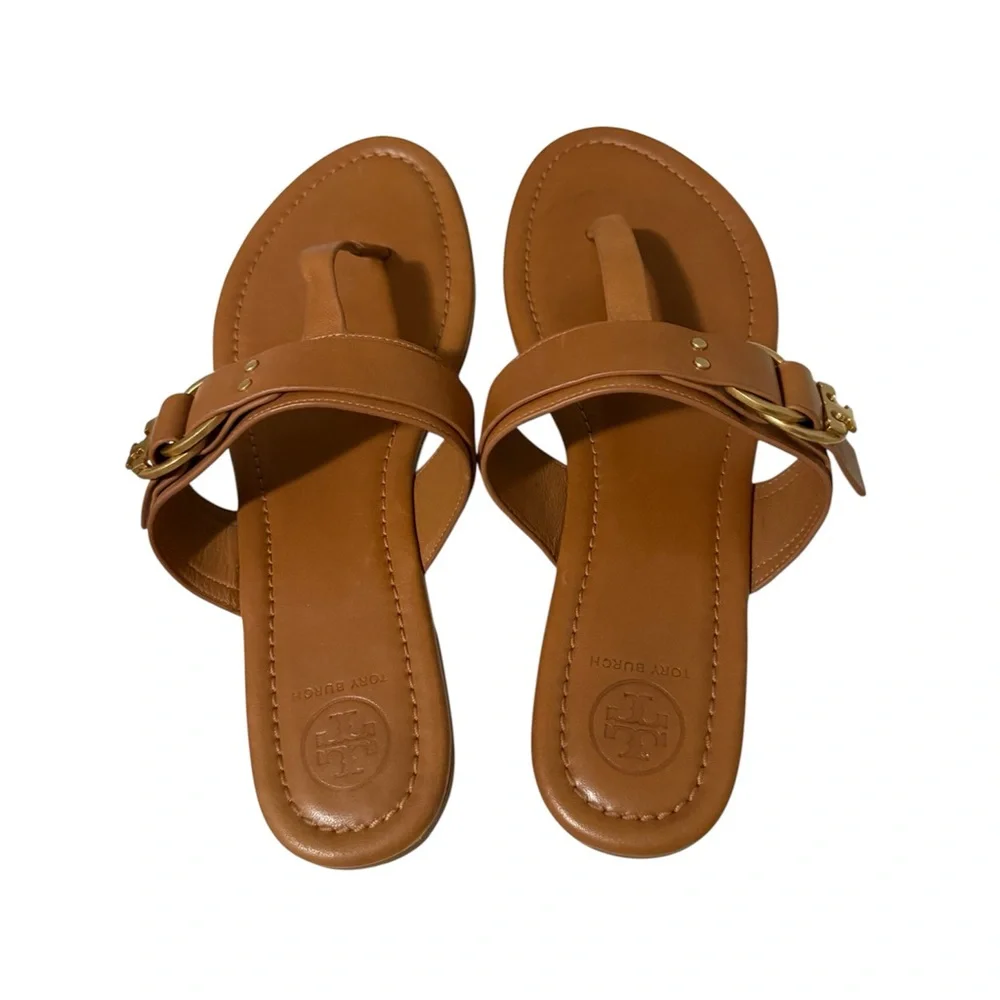 Tory Burch Brown Leather Thong Sandals with Buckle Marsden Women’s 8.5